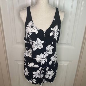 Victoria Secret Black White Racerback Floral Romper Small